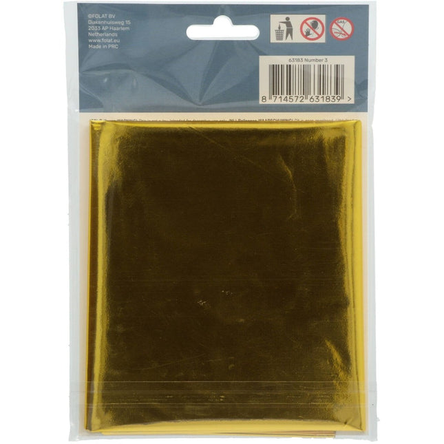 Folie Ballon Cijfer 3 Goud Metallic XL 86cm leeg van Folat koop je bij Partywinkel