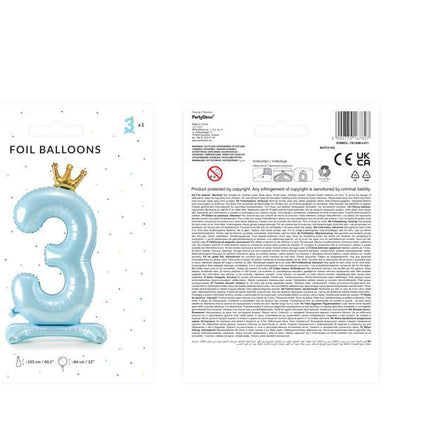 Folie Ballon Cijfer 3 Lichtblauw Standaard Leeg 84cm van Partydeco koop je bij Partywinkel