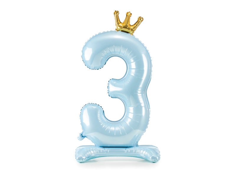 Folie Ballon Cijfer 3 Lichtblauw Standaard Leeg 84cm van Partydeco koop je bij Partywinkel