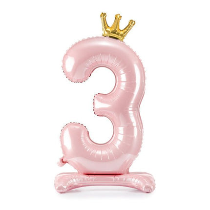 Folie Ballon Cijfer 3 Lichtroze Standaard Leeg 84cm van Partydeco koop je bij Partywinkel