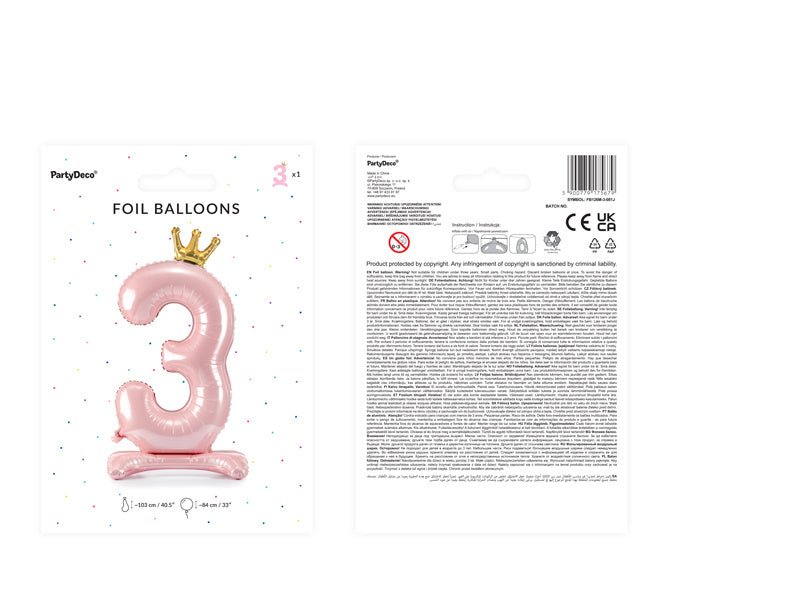 Folie Ballon Cijfer 3 Lichtroze Standaard Leeg 84cm van Partydeco koop je bij Partywinkel