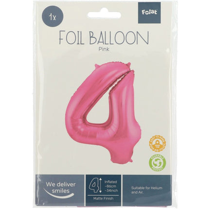 Folie Ballon Cijfer 4 Mat Roze XL 86cm leeg van Folat koop je bij Partywinkel