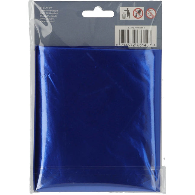 Folie Ballon Cijfer 5 Blauw Metallic XL 86cm leeg van Folat koop je bij Partywinkel