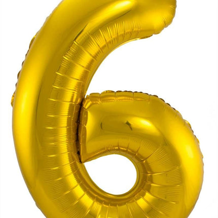 Folie Ballon Cijfer 6 Goud Metallic XL 86cm leeg van Folat koop je bij Partywinkel