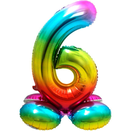 Folie Ballon Cijfer 6 Regenboog met standaard 72cm van Folat koop je bij Partywinkel