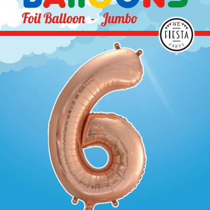 Folie Ballon Cijfer 6 Rose Goud XL 86cm leeg van WeFiesta koop je bij Partywinkel