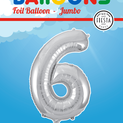 Folie Ballon Cijfer 6 Zilver XL 86cm leeg van WeFiesta koop je bij Partywinkel
