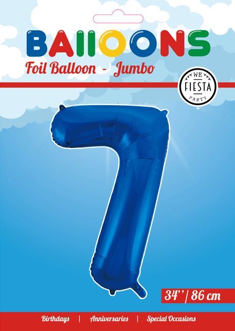 Folie Ballon Cijfer 7 Blauw XL 86cm leeg van WeFiesta koop je bij Partywinkel