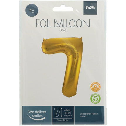 Folie Ballon Cijfer 7 Goud Metallic XL 86cm leeg van Folat koop je bij Partywinkel