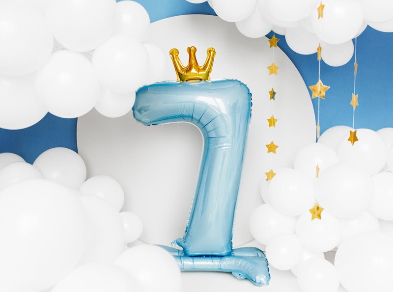 Folie Ballon Cijfer 7 Lichtblauw Standaard Leeg 84cm van Partydeco koop je bij Partywinkel