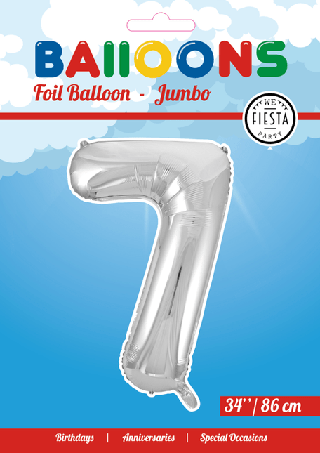 Folie Ballon Cijfer 7 Zilver XL 86cm leeg van WeFiesta koop je bij Partywinkel