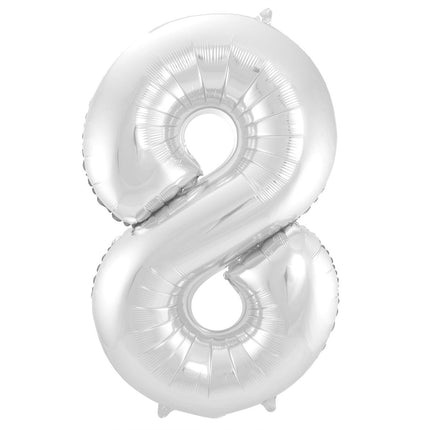 Folie Ballon Cijfer 8 Zilver Metallic XL 86cm leeg van Folat koop je bij Partywinkel