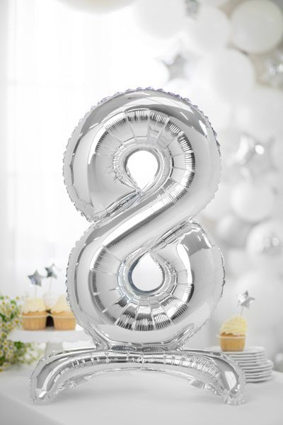 Folie Ballon Cijfer 8 Zilver Standaard Leeg 70cm van Partydeco koop je bij Partywinkel