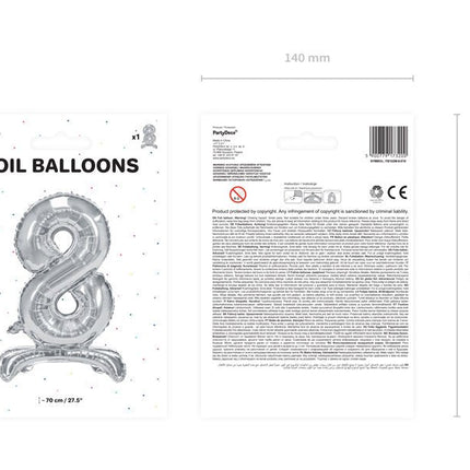 Folie Ballon Cijfer 8 Zilver Standaard Leeg 70cm van Partydeco koop je bij Partywinkel