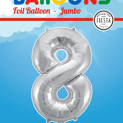 Folie Ballon Cijfer 8 Zilver XL 86cm leeg van WeFiesta koop je bij Partywinkel