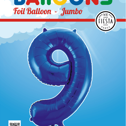 Folie Ballon Cijfer 9 Blauw XL 86cm leeg van WeFiesta koop je bij Partywinkel