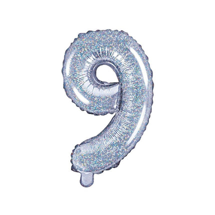 Folie Ballon Cijfer 9 Holografisch 35cm van Partydeco koop je bij Partywinkel