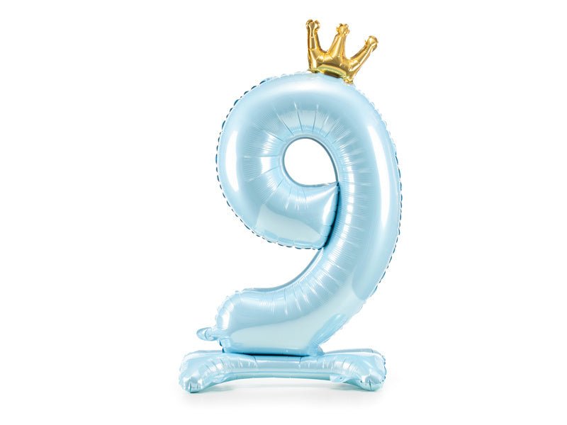 Folie Ballon Cijfer 9 Lichtblauw Standaard Leeg 84cm van Partydeco koop je bij Partywinkel