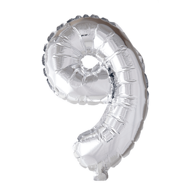 Folie Ballon Cijfer 9 Zilver 41cm met Rietje van WeFiesta koop je bij Partywinkel