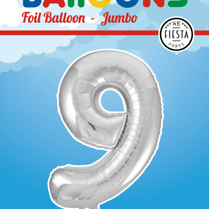 Folie Ballon Cijfer 9 Zilver XL 86cm leeg van WeFiesta koop je bij Partywinkel