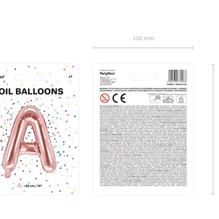 Folie Ballon Letter A Rose Goud Leeg 35cm van Partydeco koop je bij Partywinkel