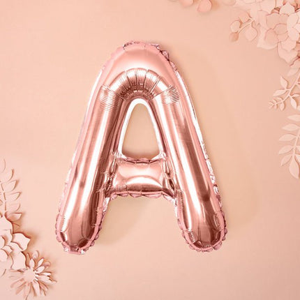 Folie Ballon Letter A Rose Goud Leeg 35cm van Partydeco koop je bij Partywinkel