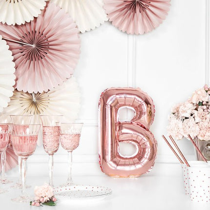 Folie Ballon Letter B Rose Goud Leeg 35cm van Partydeco koop je bij Partywinkel