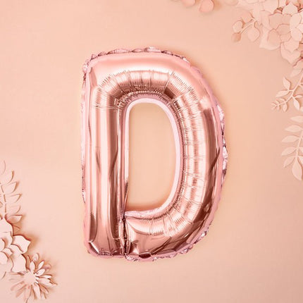 Folie Ballon Letter D Rose Goud Leeg 35cm van Partydeco koop je bij Partywinkel