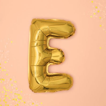 Folie Ballon Letter E Goud Leeg 35cm van Partydeco koop je bij Partywinkel
