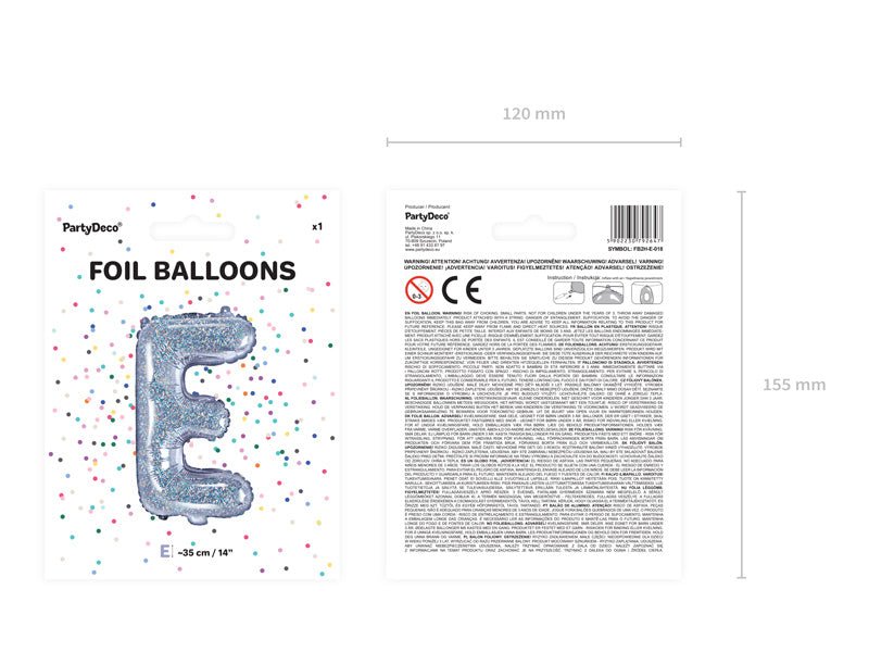 Folie Ballon Letter E Holografisch Leeg 35cm van Partydeco koop je bij Partywinkel