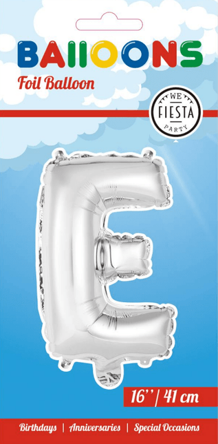Folie Ballon Letter E Zilver 41cm met Rietje van WeFiesta koop je bij Partywinkel