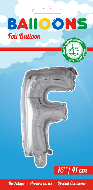 Folie Ballon Letter F Zilver 41cm met Rietje van WeFiesta koop je bij Partywinkel