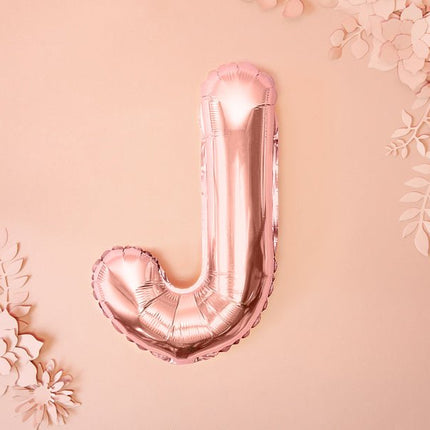 Folie Ballon Letter J Rose Goud Leeg 35cm van Partydeco koop je bij Partywinkel