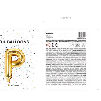 Folie Ballon Letter P Goud Leeg 35cm van Partydeco koop je bij Partywinkel