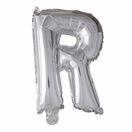 Folie Ballon Letter R Zilver XL 102cm leeg van WeFiesta koop je bij Partywinkel