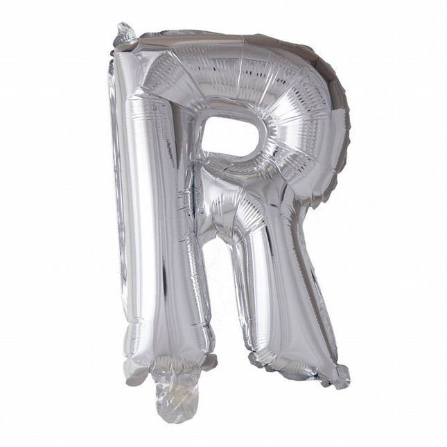 Folie Ballon Letter R Zilver XL 102cm leeg van WeFiesta koop je bij Partywinkel