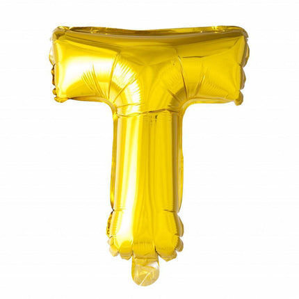 Folie Ballon Letter T Goud 41cm met Rietje van WeFiesta koop je bij Partywinkel