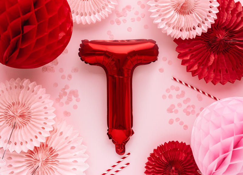 Folie Ballon Letter T Rood Leeg 35cm van Partydeco koop je bij Partywinkel
