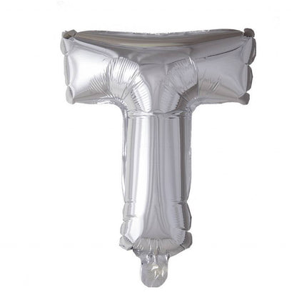 Folie Ballon Letter T Zilver 41cm met Rietje van WeFiesta koop je bij Partywinkel