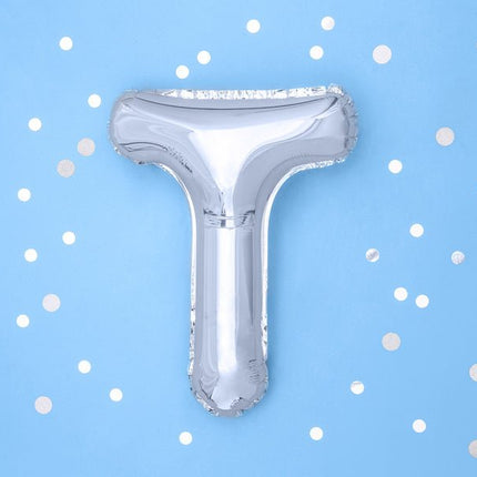 Folie Ballon Letter T Zilver Leeg 35cm van Partydeco koop je bij Partywinkel
