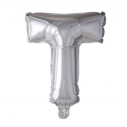Folie Ballon Letter T Zilver XL 102cm leeg van WeFiesta koop je bij Partywinkel