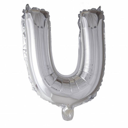 Folie Ballon Letter U Zilver 41cm met Rietje van WeFiesta koop je bij Partywinkel