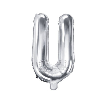 Folie Ballon Letter U Zilver Leeg 35cm van Partydeco koop je bij Partywinkel