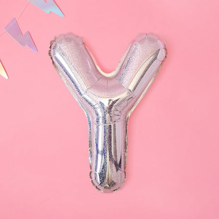 Folie Ballon Letter Y Holografisch Leeg 35cm van Partydeco koop je bij Partywinkel