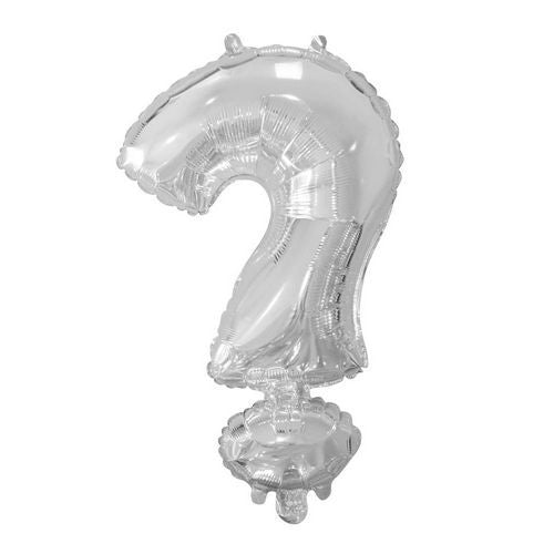 Folie Ballon Vraagteken ? Zilver 41cm met Rietje van WeFiesta koop je bij Partywinkel