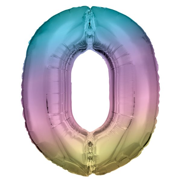 Folieballon – Cijfer 0 – Rainbow Pastel – 86 x 70 cm van Riethmueller koop je bij Partywinkel