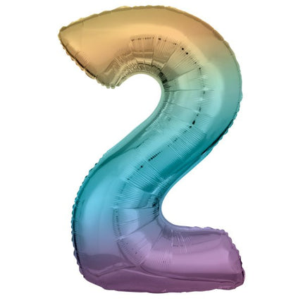 Folieballon – Cijfer 2 – Rainbow Pastel – 92 x 57 cm van Riethmueller koop je bij Partywinkel