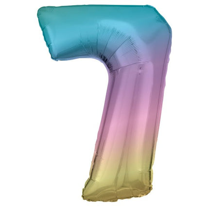 Folieballon – Cijfer 7 – Rainbow Pastel – 84 x 57 cm van Riethmueller koop je bij Partywinkel