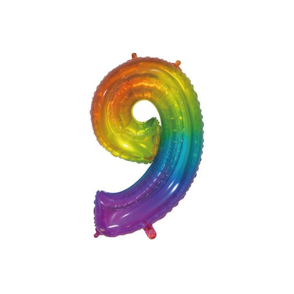 Folieballon Cijfer 9 Regenboog Transparant 66cm van WeFiesta koop je bij Partywinkel