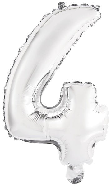Folieballon – Mini Cijfer 4 – Zilver – 35 x 23 cm van Riethmueller koop je bij Partywinkel